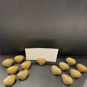 Vintage BOMBAY Company solid brass place card holders clam shell design, 24 set
